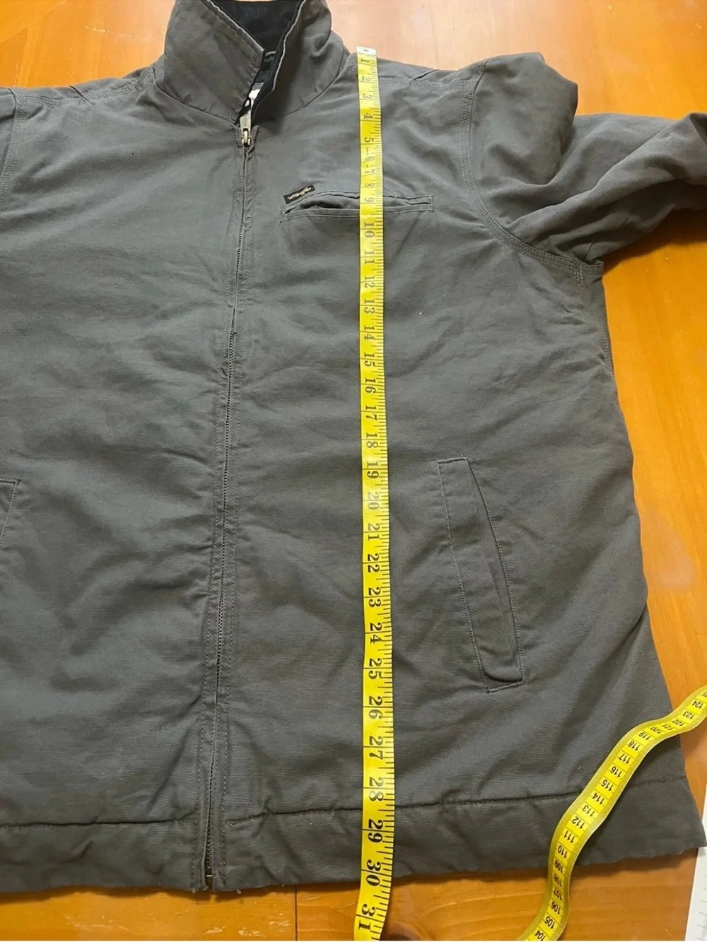 Wrangler Men's Gray Canvas Work Jacket Corduroy Collar Quilt Lined Large